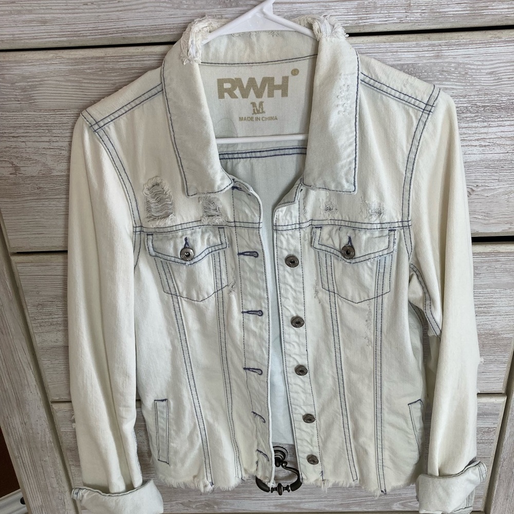 RWH Distressed Light Wash Denim Jacket